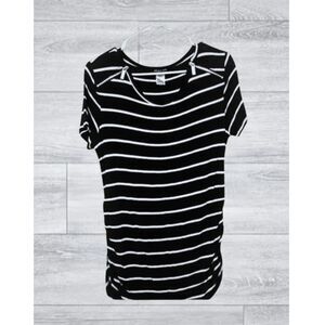 Olivia Blu Maternity Zipper Shoulder Stripe Tee Blue Medium